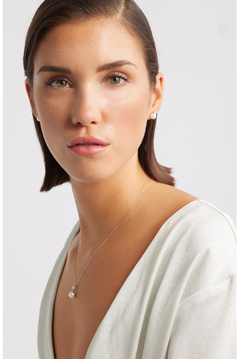 Diamond & Freshwater Pearl Pendant Necklace, Alternate, color, WHITE- 14K WHITE GOLD