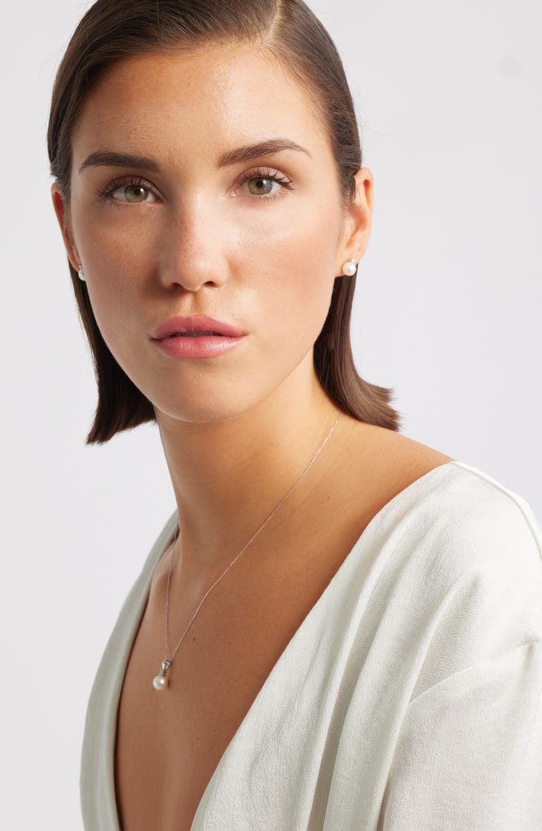 Nordstrom Diamond & Freshwater Pearl Pendant Necklace, Alternate, color, White- 14K White Gold