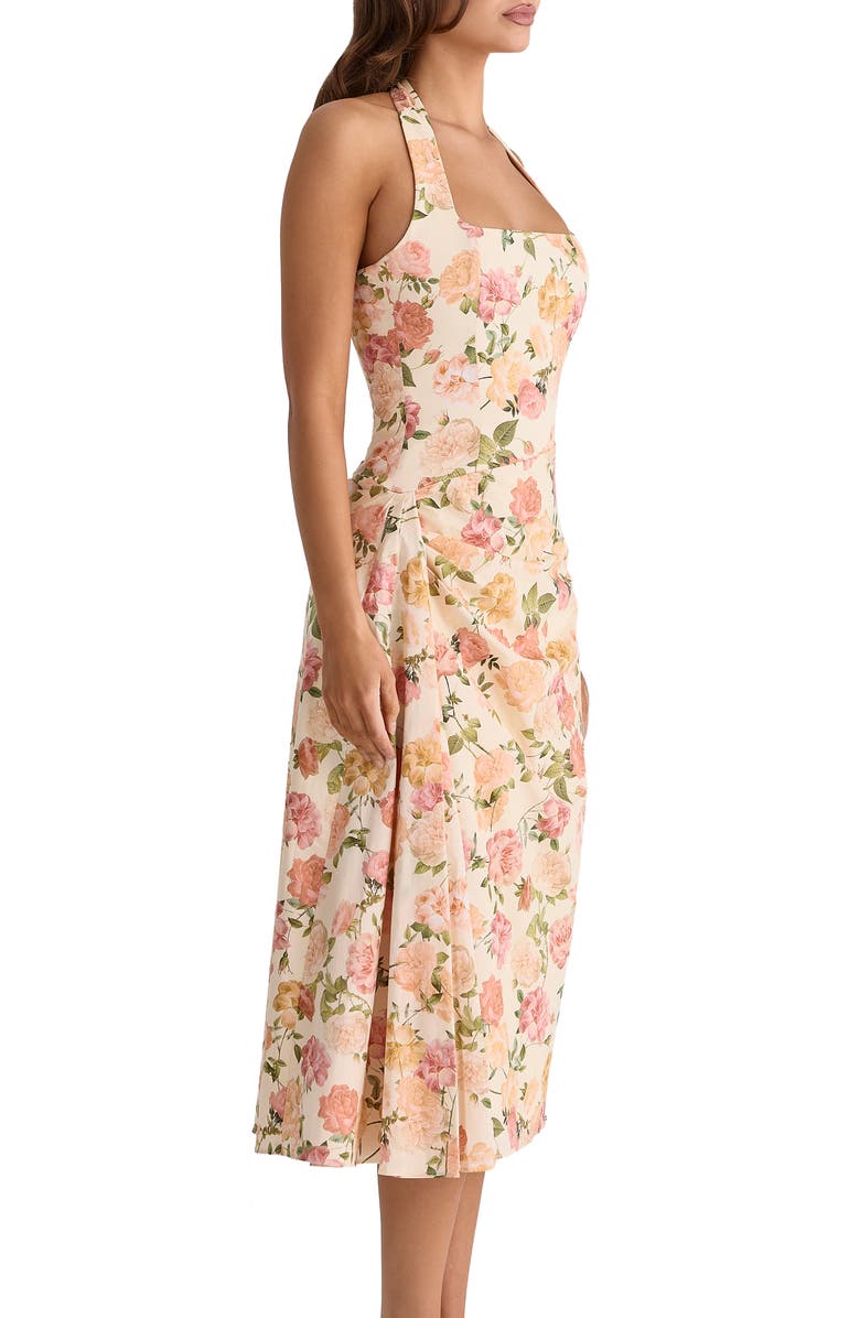 HOUSE OF CB Tallulah Rose Print Halter Midi Dress, Alternate, color, Warm Rose Print