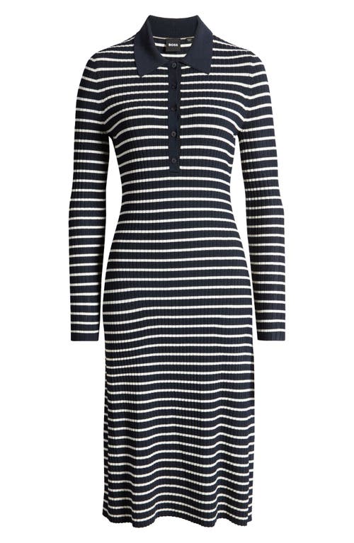 Hugo Boss Boss Filblue Stripe Long Sleeve Dress In Black Stripe