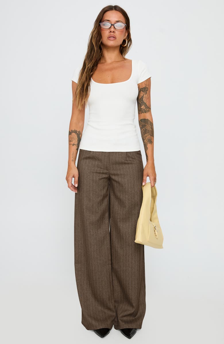 Princess Polly Broadcast Pinstripe Low Rise Wide Leg Pants, Alternate, color, Beige Pinstripe