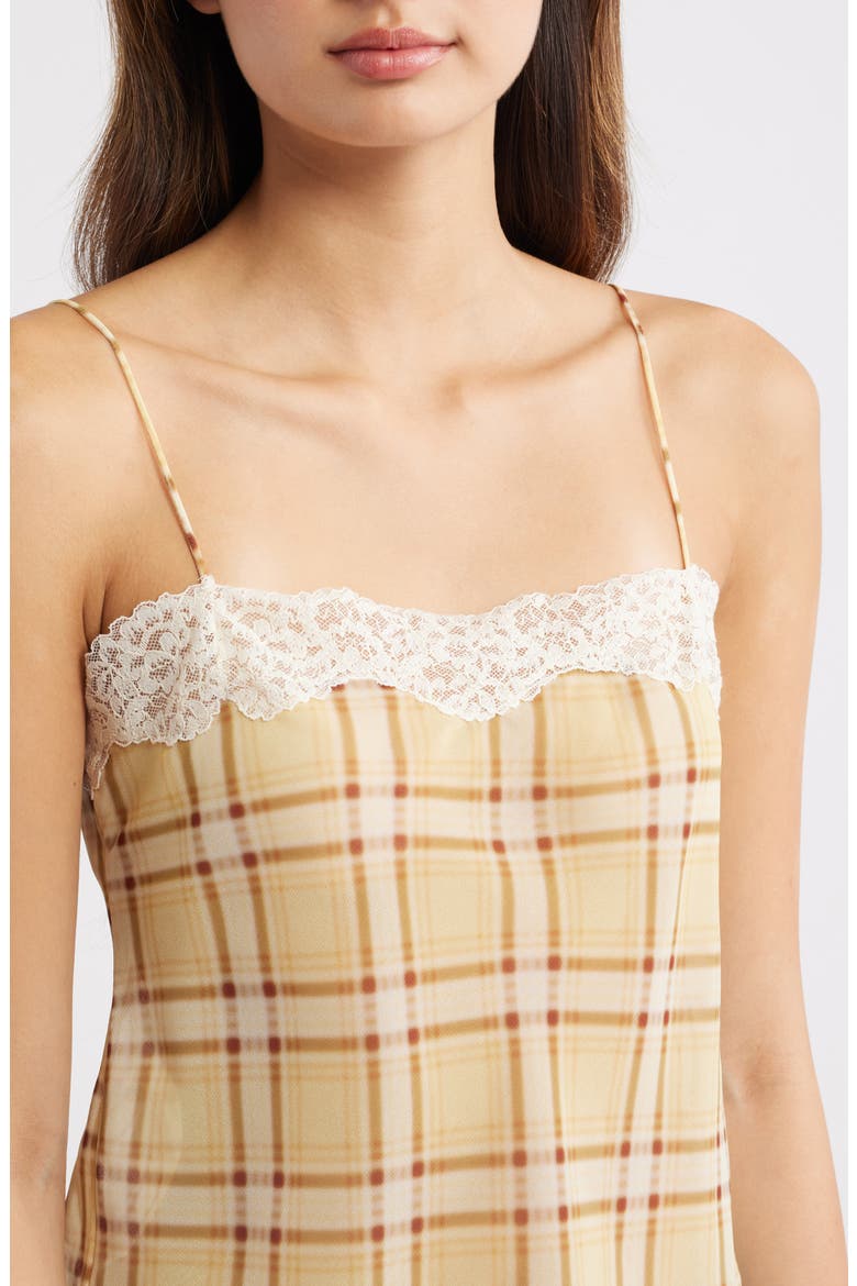 Leire Plaid Lace Trim Top, Alternate, color, YELLOW