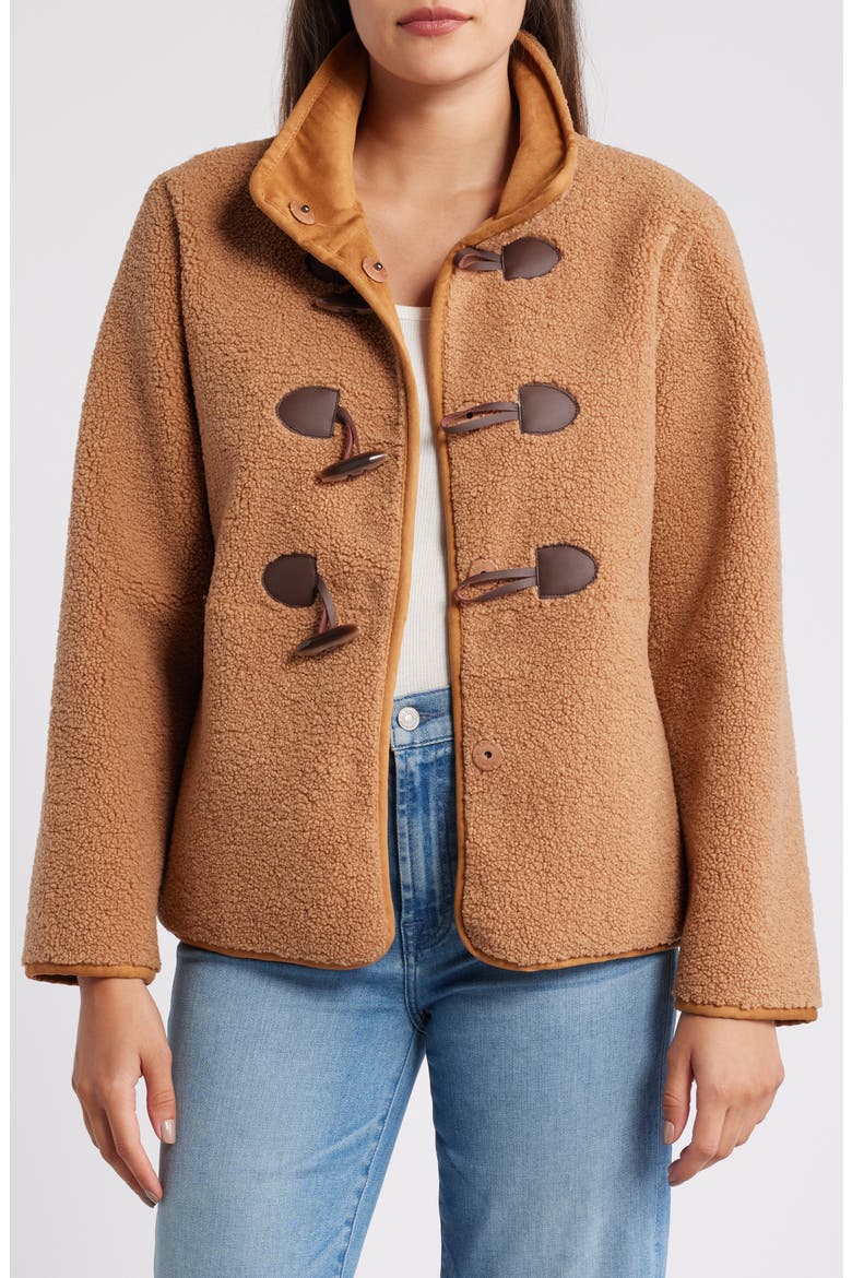 Toggle Front Faux Shearling Jacket, Alternate, color, SEPIA TAUP