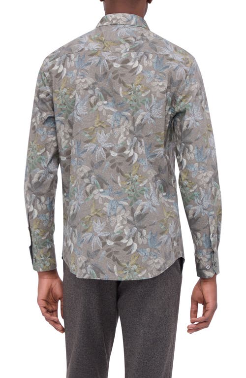 Bugatchi Julian Shaped Fit Leaf Print Button-up Shirt In Khaki