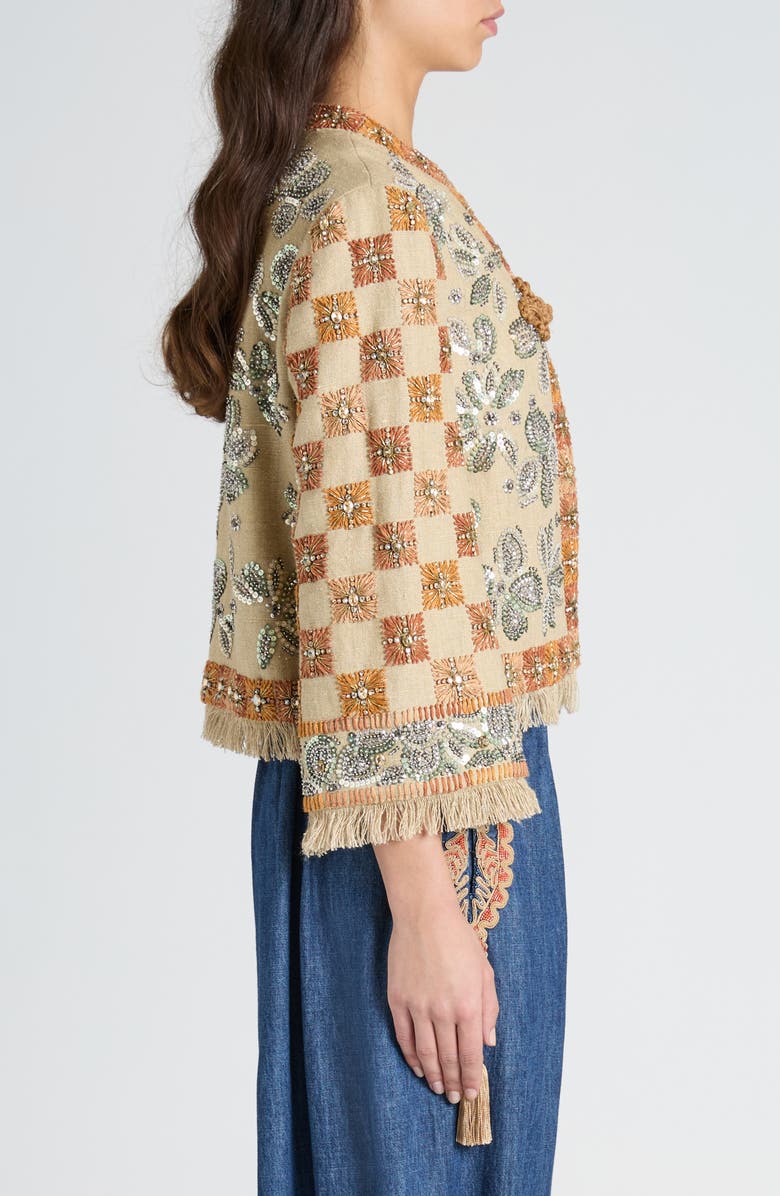 Valentino Garavani Embellished Linen Boxy Jacket, Alternate, color, Juta/ Multicolor