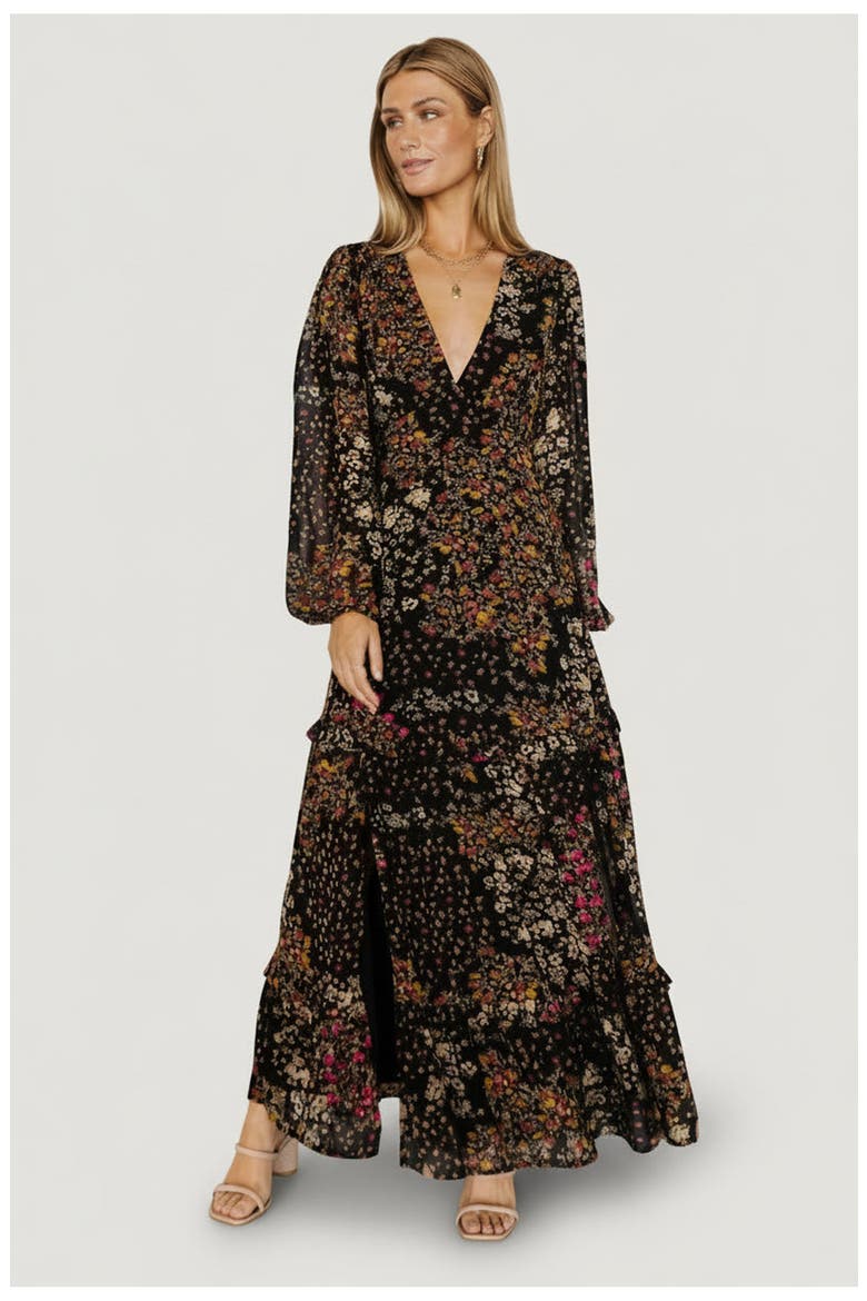Bowman Deep V Maxi Dress, Alternate, color, Black Multi