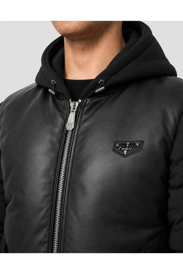 Eco Leather Nylon Bomber Men, Alternate, color, black
