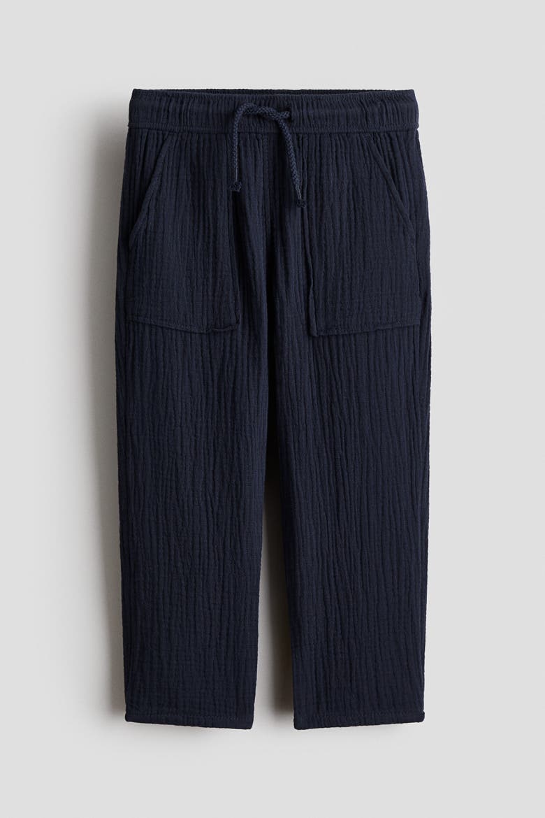 Muslin Drawstring Trousers, Alternate, color, Navy blue