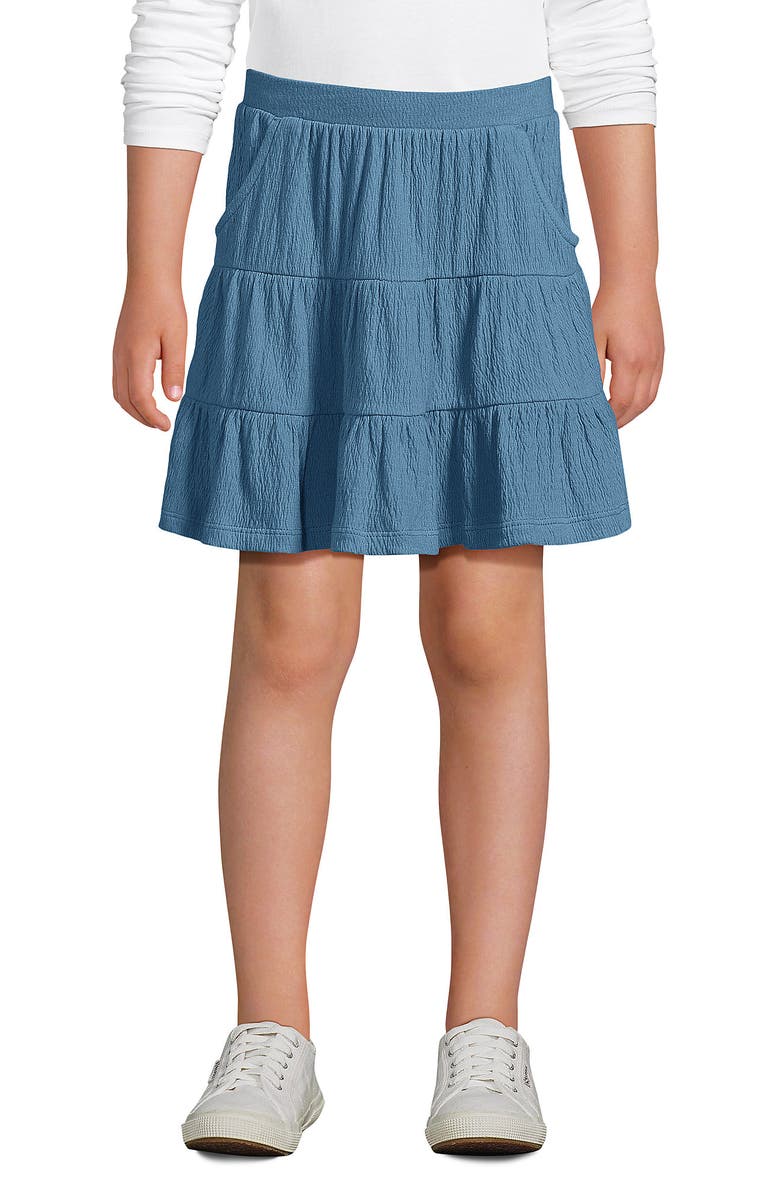 Lands' End Girls Knit Gauze Tiered Skirt, Main, color, Muted Blue