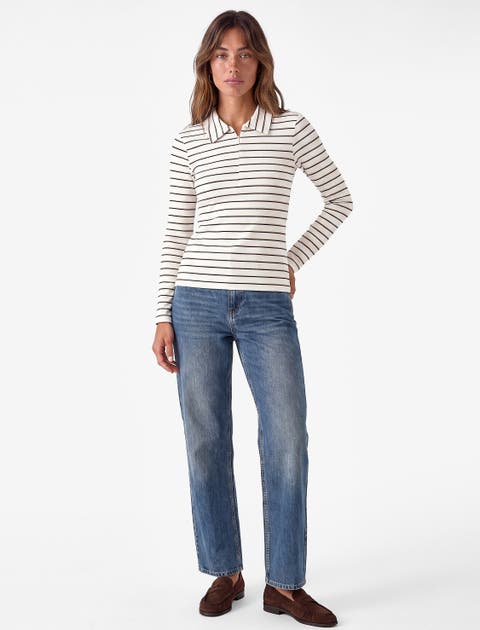 Striped Polo Neck T-Shirt