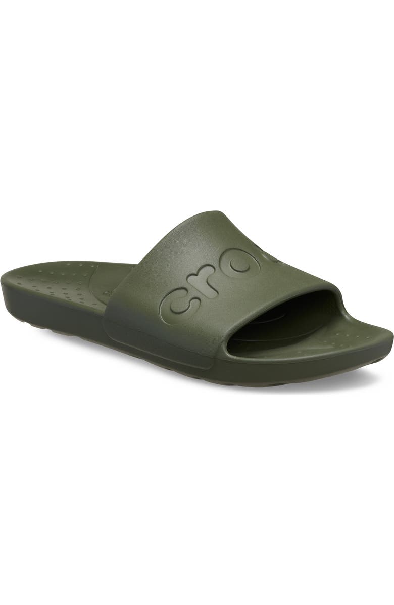CROCS Gender Inclusive Logo Slide Sandal, Main, color, Army Green