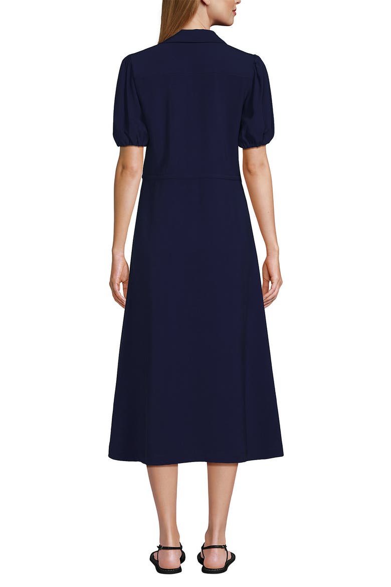 Twill Button Front Fluid Short Sleeve Dress, Alternate, color, Deep Sea Navy