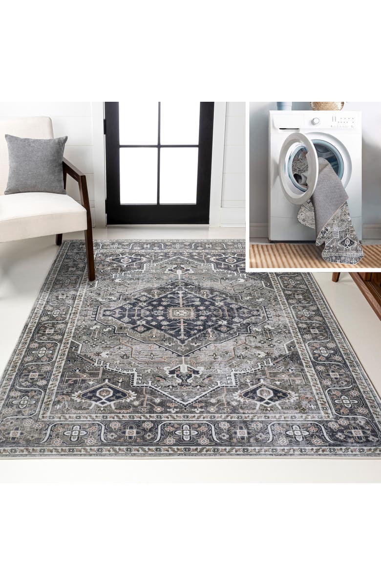JONATHAN Y Alacati Ogee Medallion Machine-Washable Area Rug, Main, color, Dark Gray/Light Gray