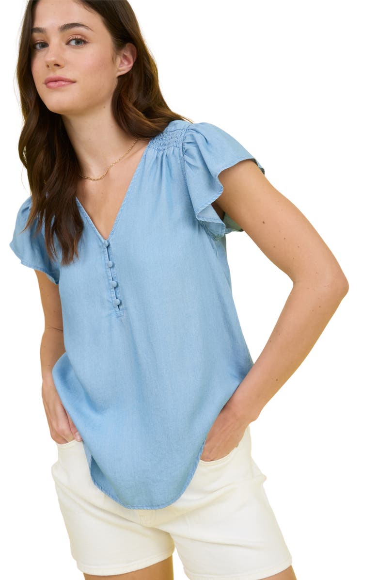 Blu Pepper Flutter Sleeve Chambray Top, Alternate, color, Chambray