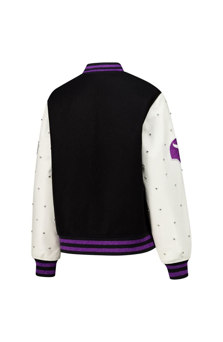 THE WILD COLLECTIVE Women's The Wild Collective Black Minnesota Vikings Varsity Full-Snap Sparkle Jacket, Alternate, color,