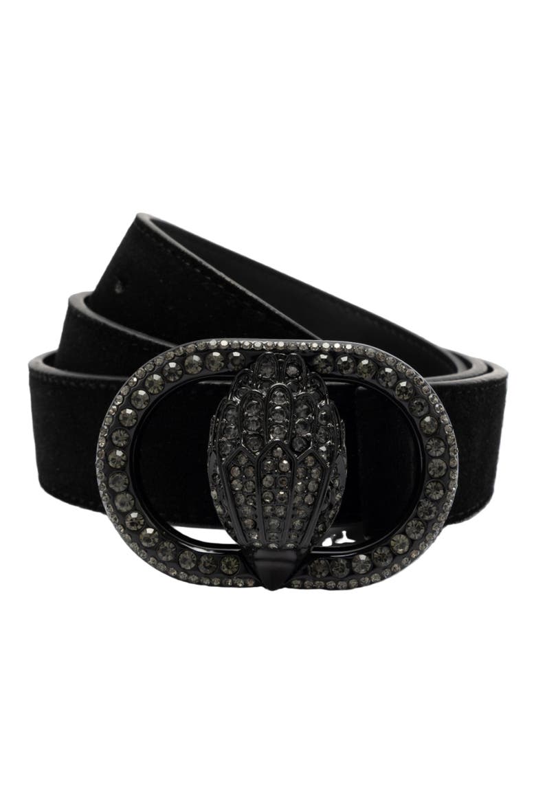 Chelsea Crystal Eagle Buckle Suede Belt, Main, color, BLACK