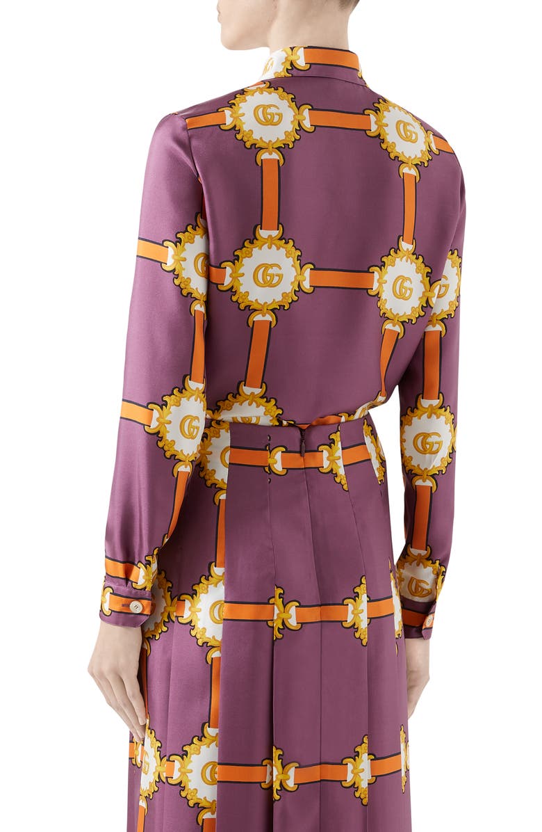 Gucci GG Doubloon Harness Print Silk Twill Blouse, Alternate, color, 