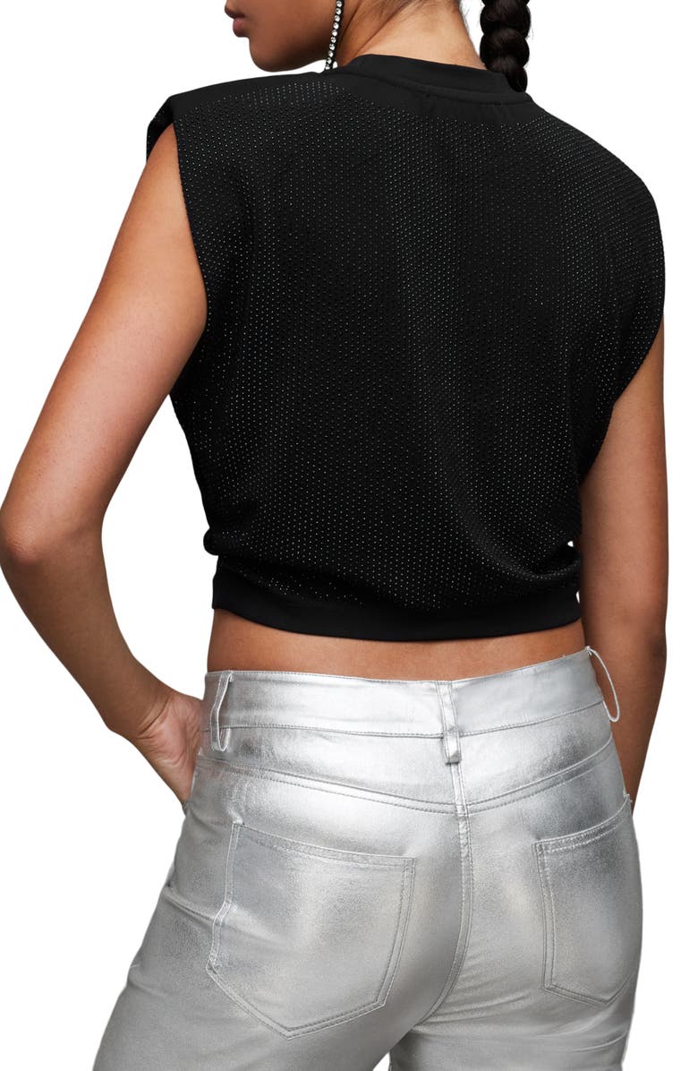 AllSaints Alya Nika Metalllic Crop Muscle Tee, Alternate, color, Black