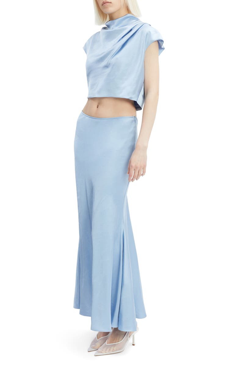 Bardot Auria Draped Satin Crop Top, Alternate, color, Soft Blue