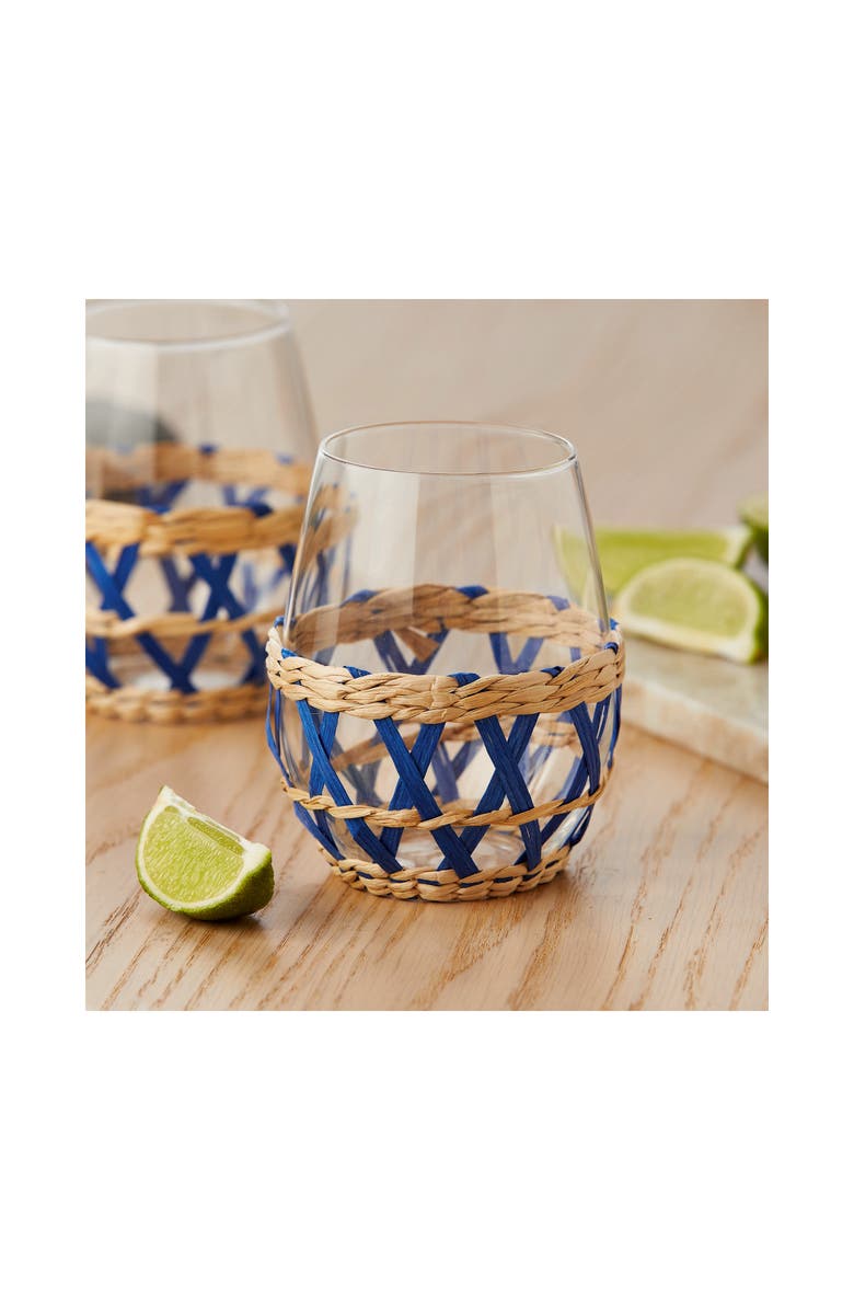tag Island Clear Glass with Blue Straw Sleeve Dishwasher Safe, Alternate, color, Blue