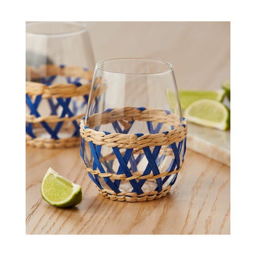Tag Island Clear Glass With Blue Straw Sleeve Dishwasher Safe In Blue