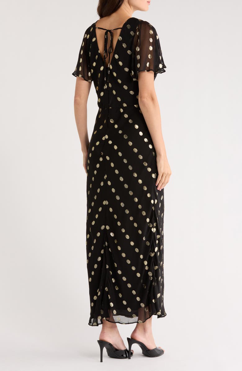 Halogen<sup>®</sup> Metallic Dot Tie Back Maxi Dress, Alternate, color, Rich Black