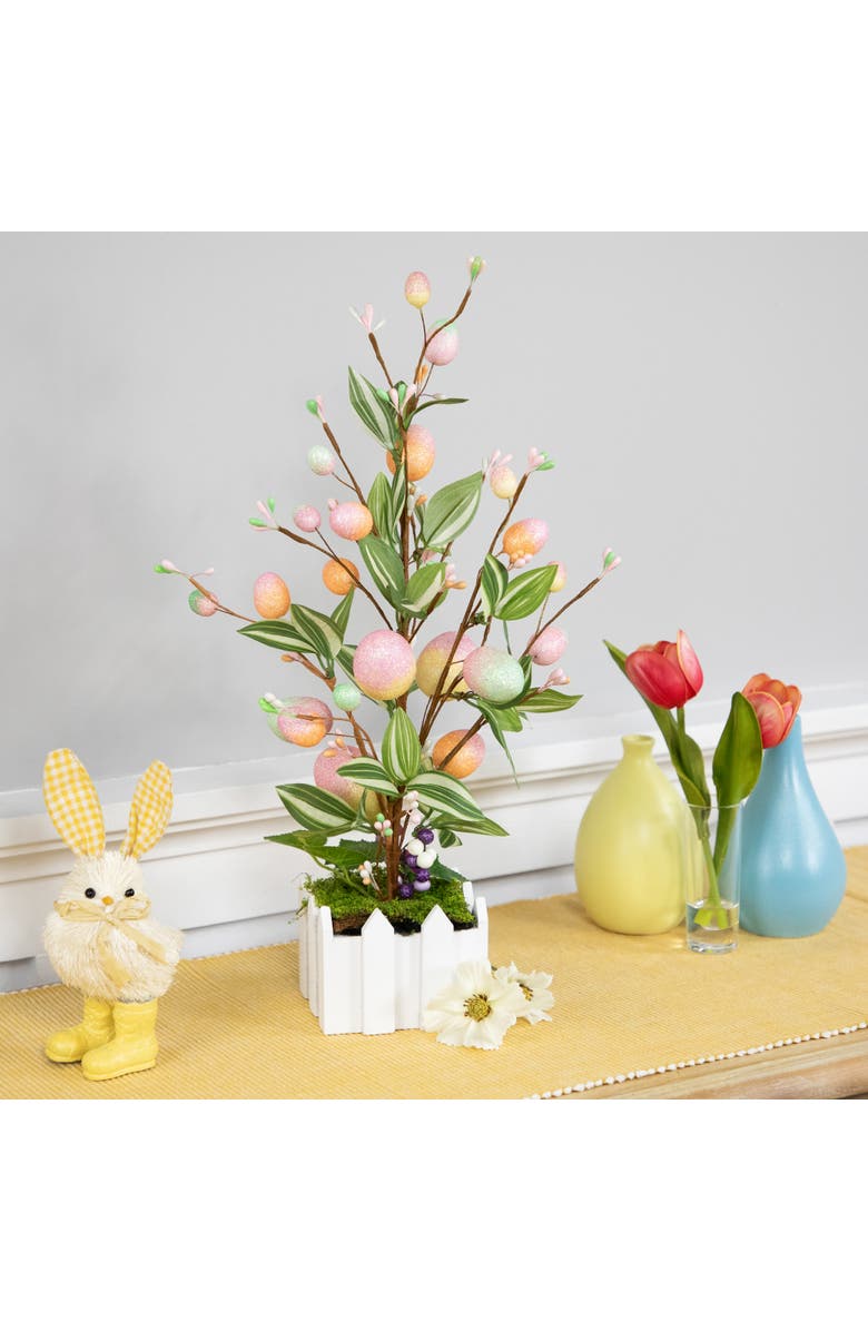 Northlight Artificial Potted Twig Tree with Easter Eggs - 18" - Pink, Alternate, color, Pink