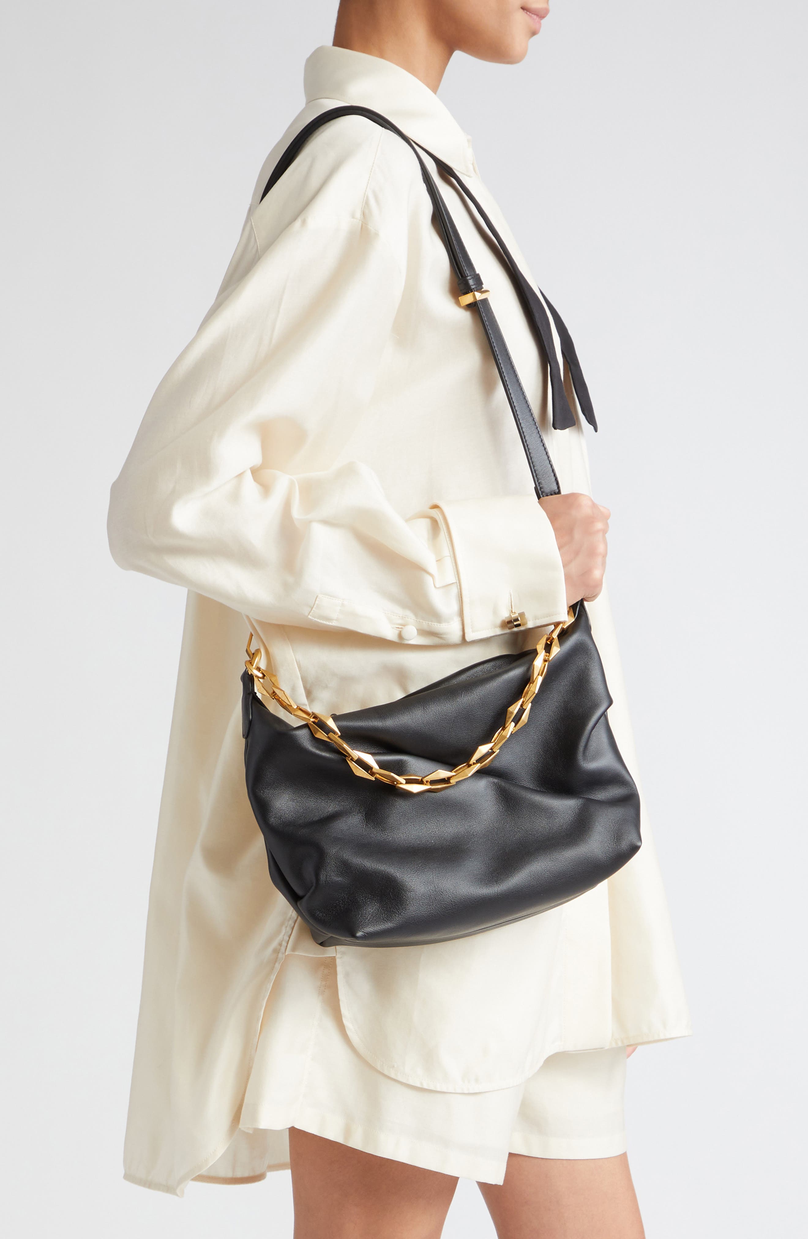 Jimmy Choo Small Diamond Leather Hobo Bag, Alternate, color, 