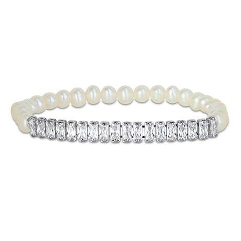 Cubic Zirconia & Cultured Pearl Bracelet