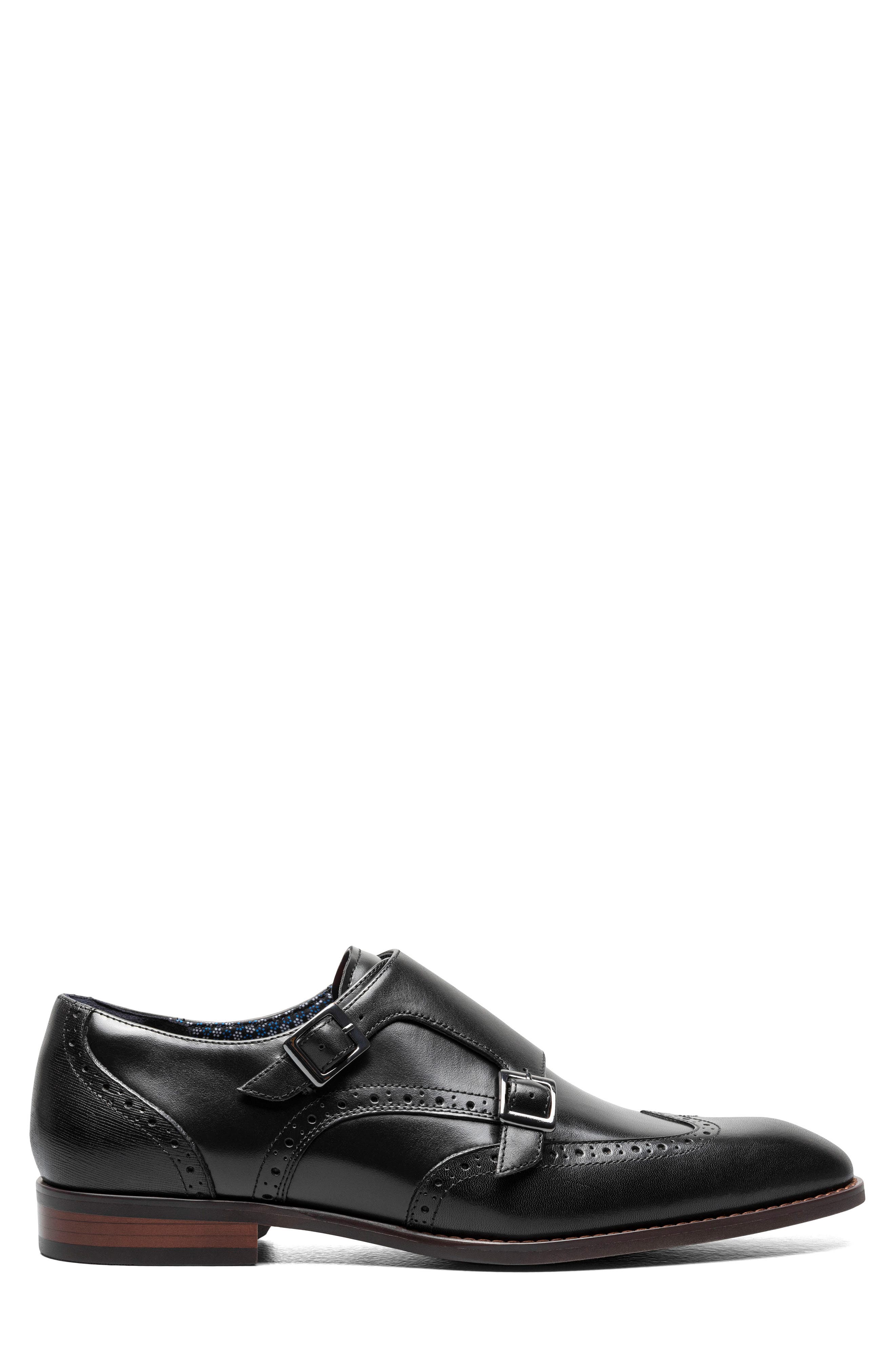 Stacy Adams Karson Wingtip Double Monk Strap Shoe, Alternate, color, Black