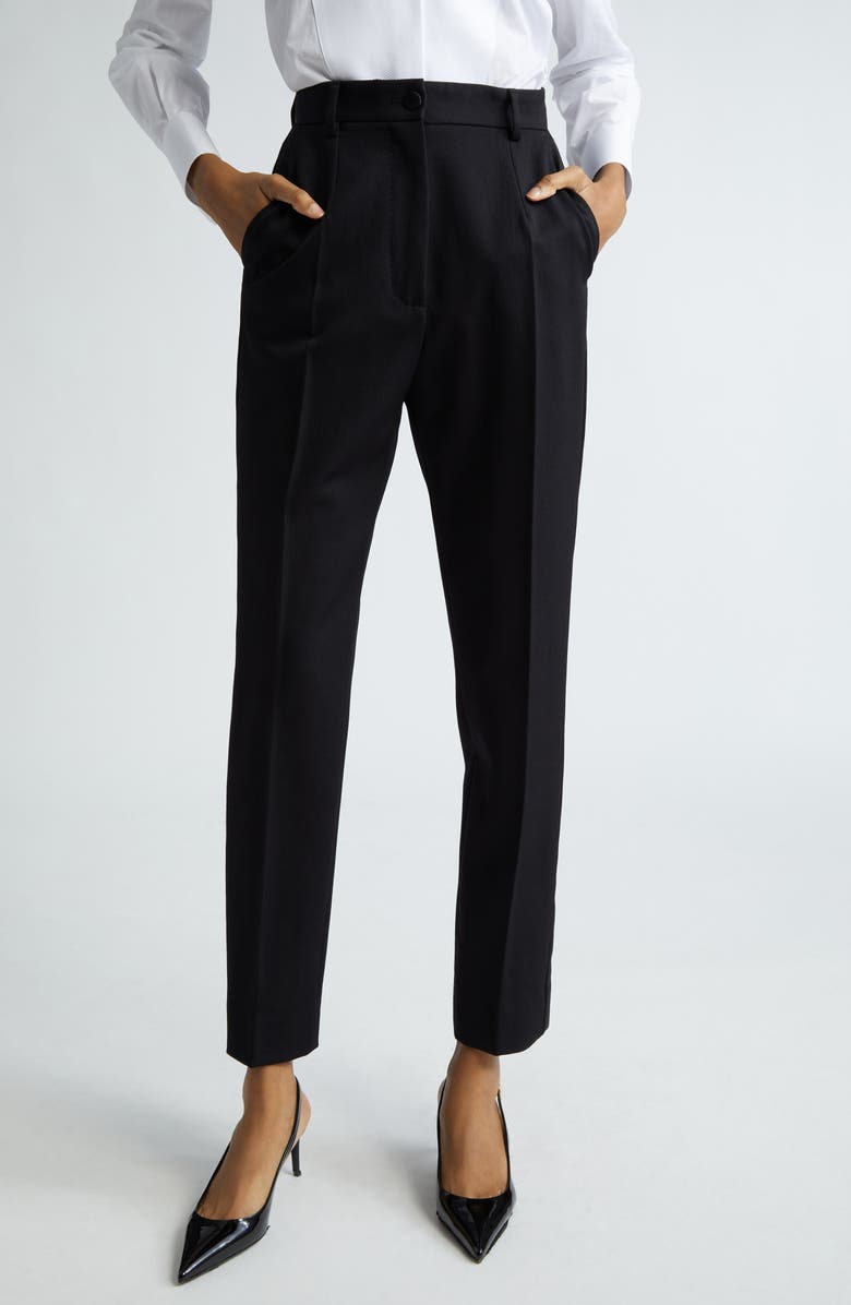 Dolce&Gabbana Wool Blend Gabardine Cigarette Pants, Main, color, Nero