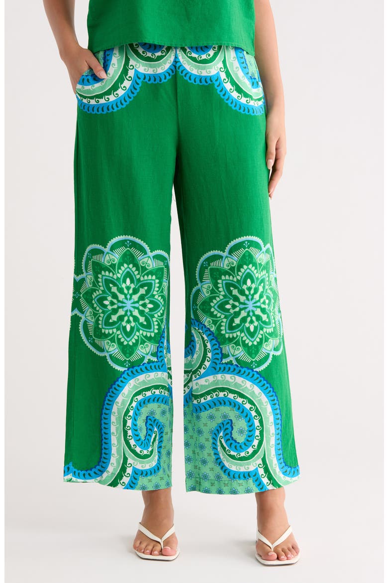 Placed Print Linen Blend Pull-On Pants, Main, color, JUNGLE PAISLEY PRINT