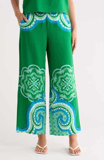 T Tahari Placed Print Linen Blend Pull-On Pants