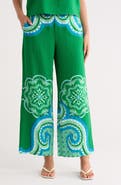 T Tahari Placed Print Linen Blend Pull-On Pants