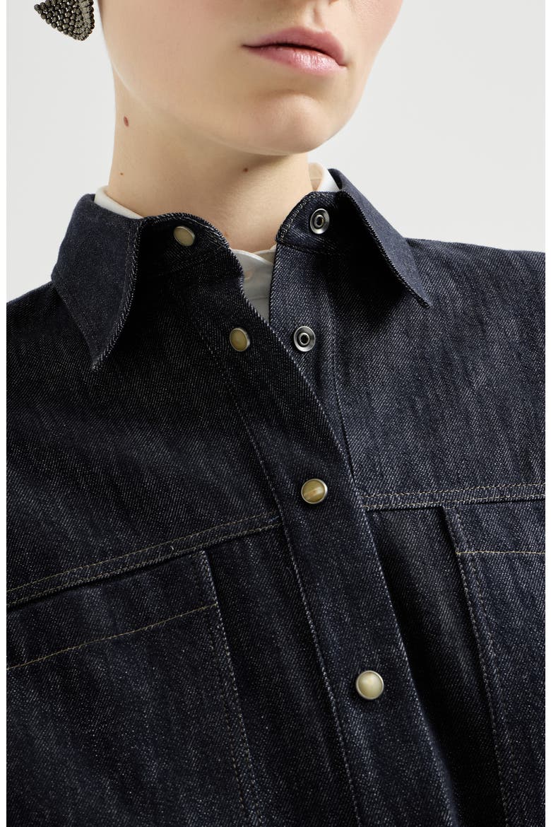 Denim-effect twill cropped shirt, Alternate, color, Dark Denim