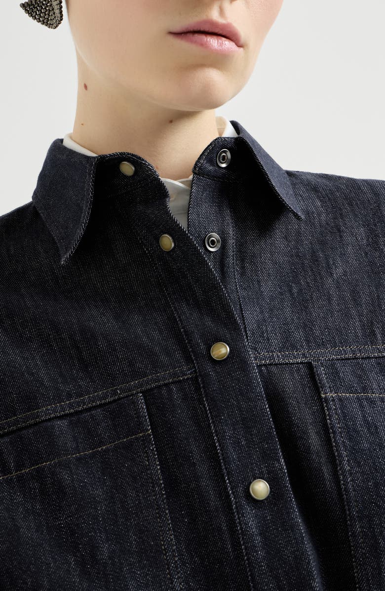 Brunello Cucinelli Denim-effect twill cropped shirt, Alternate, color, Dark Denim
