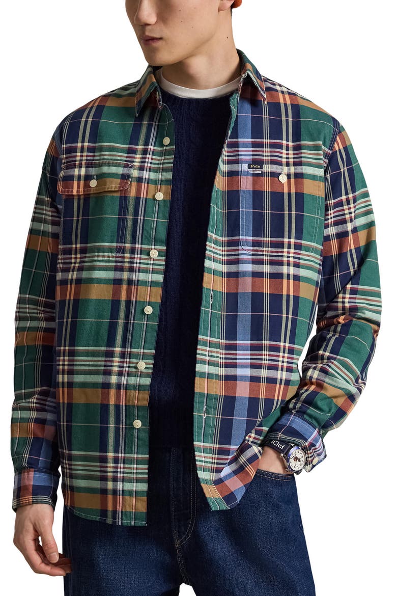 Classic Fit Long Sleeve Oxford Shirt, Main, color, GRN/ ORNG