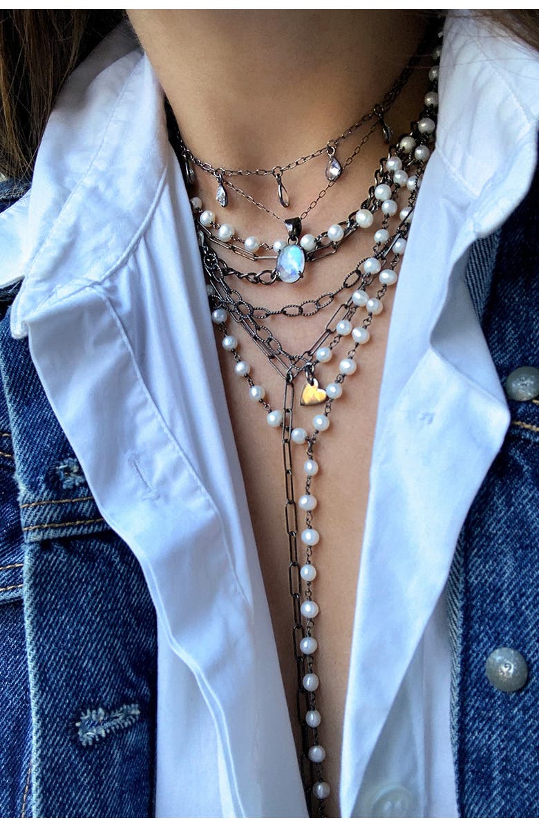 Adornia Black Rhodium Plated Messy Layered 5mm Imitation Pearl Necklace, Alternate, color, 