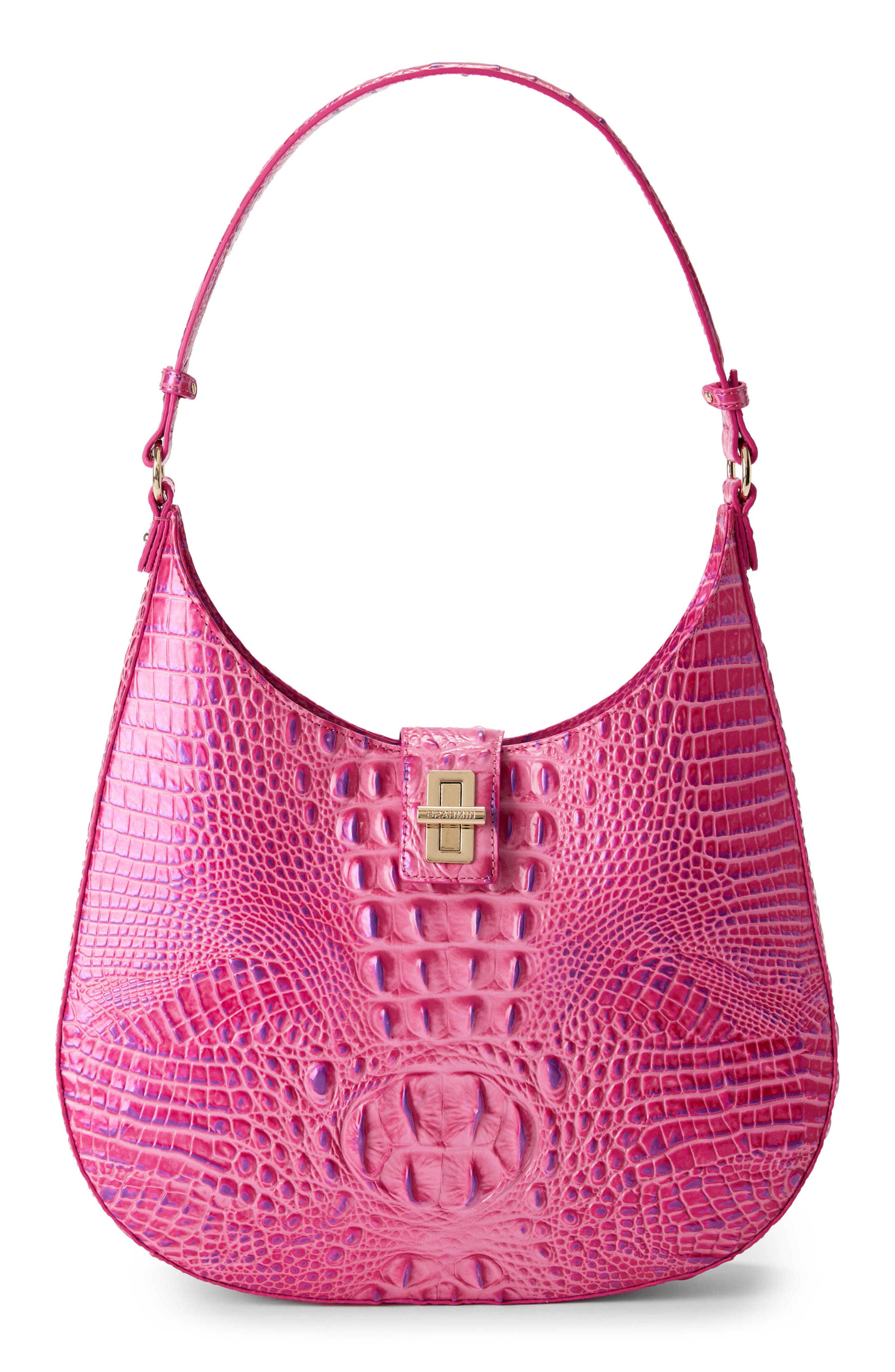 Brahmin Fallon Croc Embossed Leather Shoulder Bag, Main, color, 