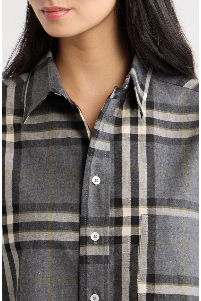 Plaid Cropped Cotton Shirt, Alternate, color, CHARCOAL PLAID