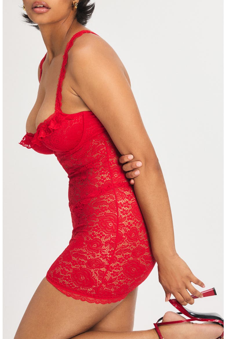 Rose Lace Underwire Chemise, Alternate, color, TIMELESS RED
