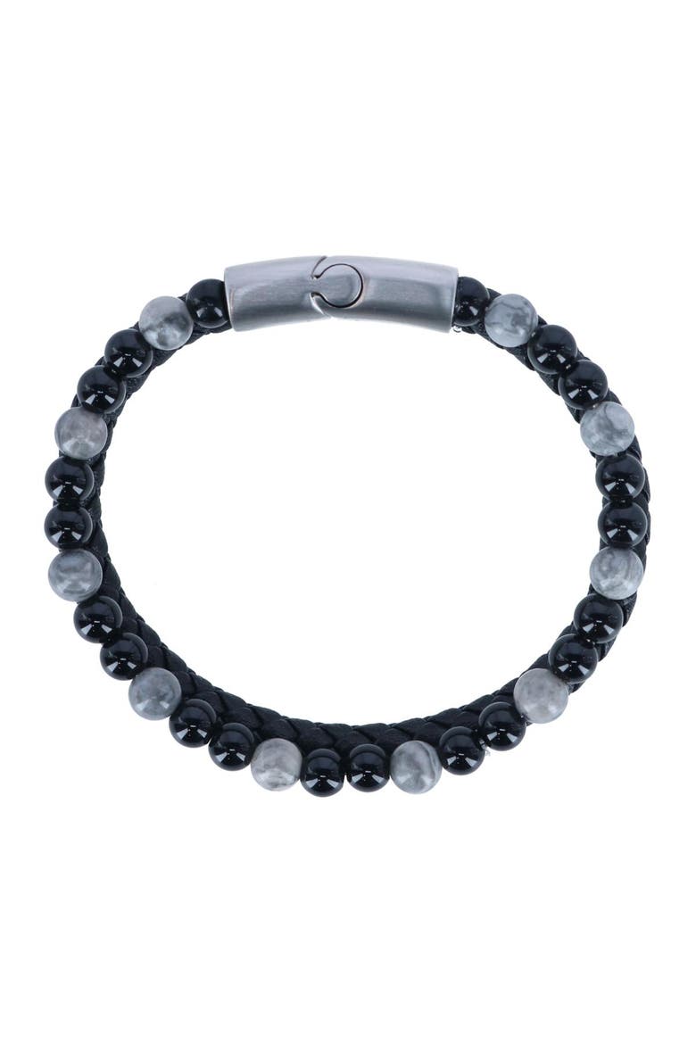 Thurgood Beaded and Braided Leather Secure Clasp Bracelet, Alternate, color, Black
