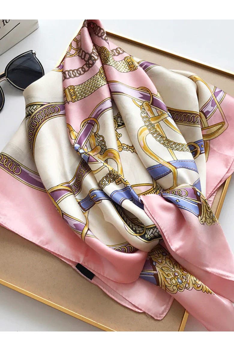 Pure Mulberry Silk Printed Square Shawl Scarf, Alternate, color, Golden