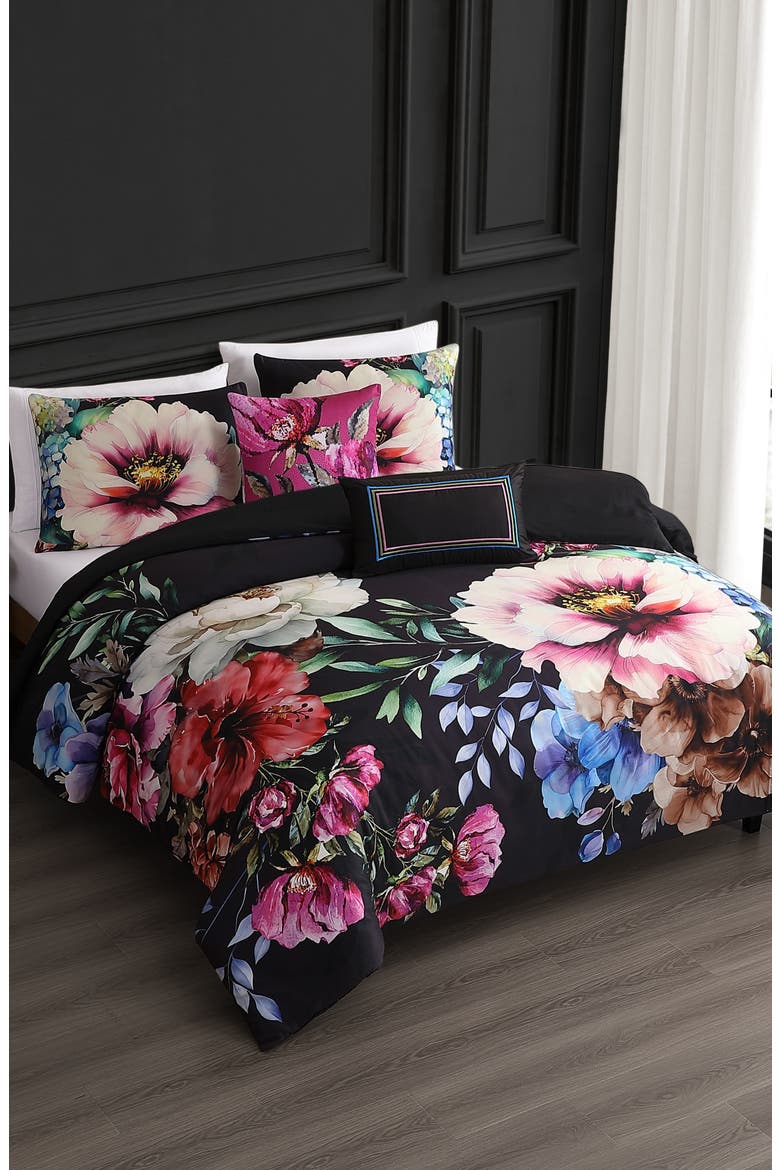 Black Night Poppies Reversible 5-Piece Comforter Set, Alternate, color, BLACK