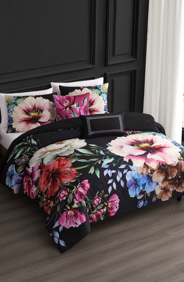 Bebejan Black Night Poppies Reversible 5-Piece Comforter Set, Alternate, color, Black