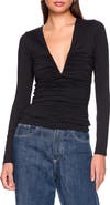 Susana Monaco Ruched V-Neck Long Sleeve Top