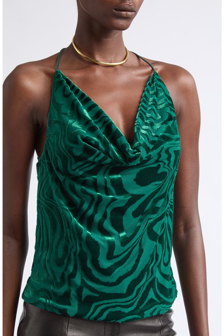 Amy Cowl Neck Halter Top, Alternate, color, DEEP EMERALD SWIRL