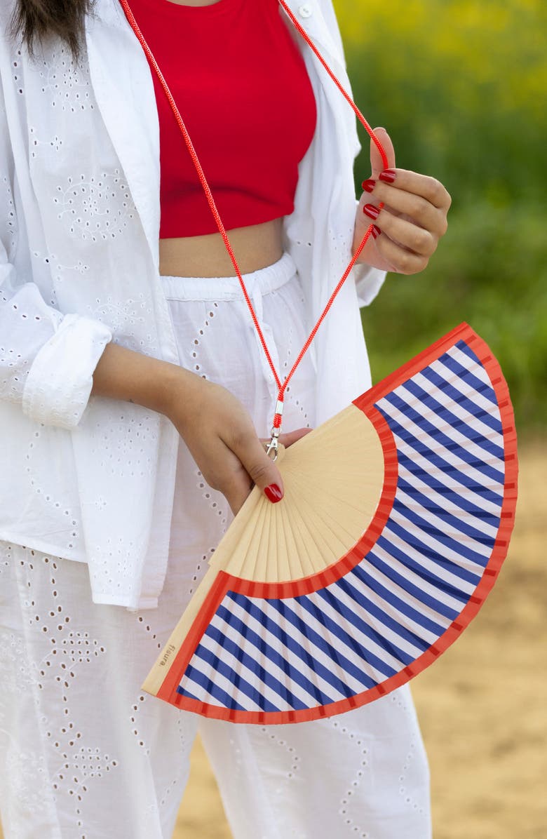 Fisura Stripe Foldable Hand Fan, Alternate, color, Red/ Blue