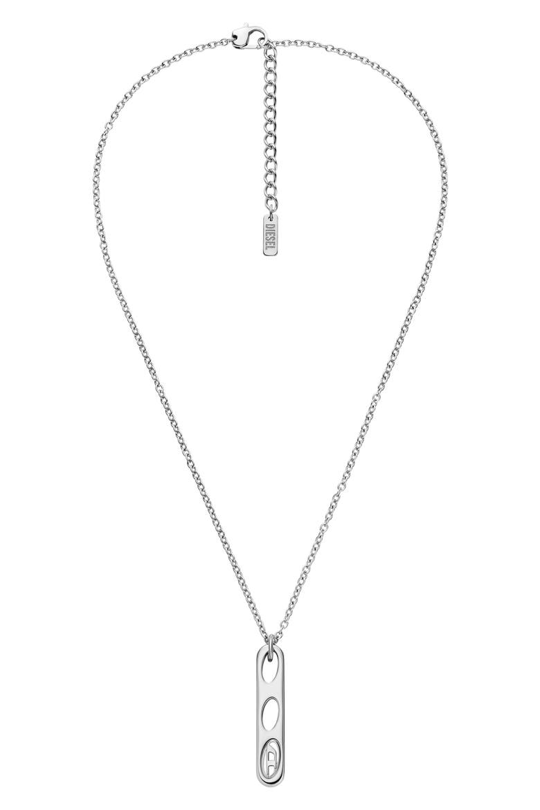 Oval D Bar Pendant Necklace, Alternate, color, SILVER