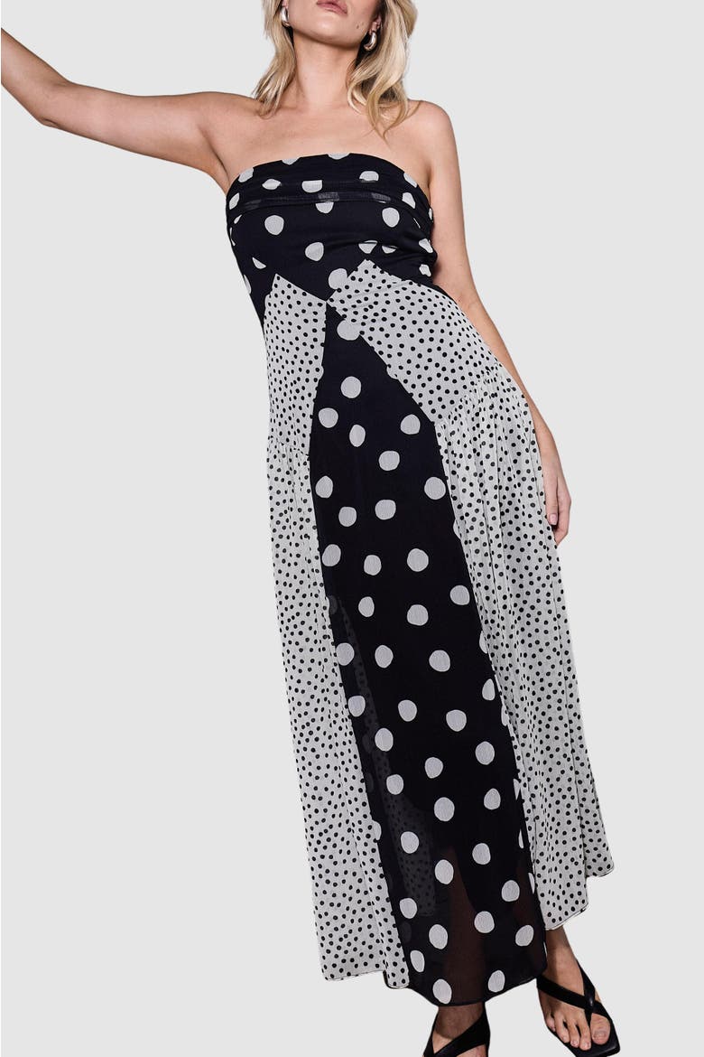 Printed Bandeau Seam Detail Midi Dress, Alternate, color, Mono
